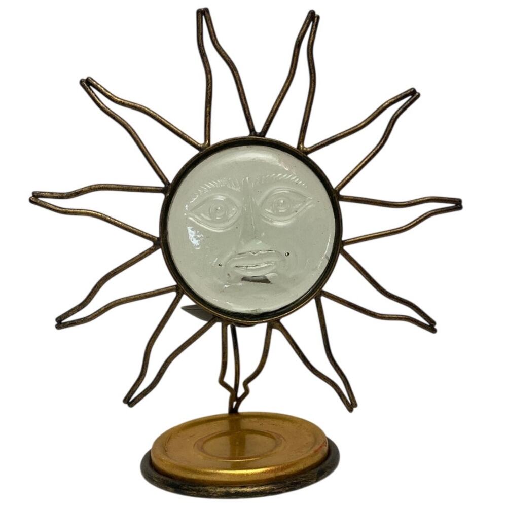 Large Vintage Celestial Face Sun God Metal Glass Candle Holder Votive Witchy 90s - Picture 2 of 14